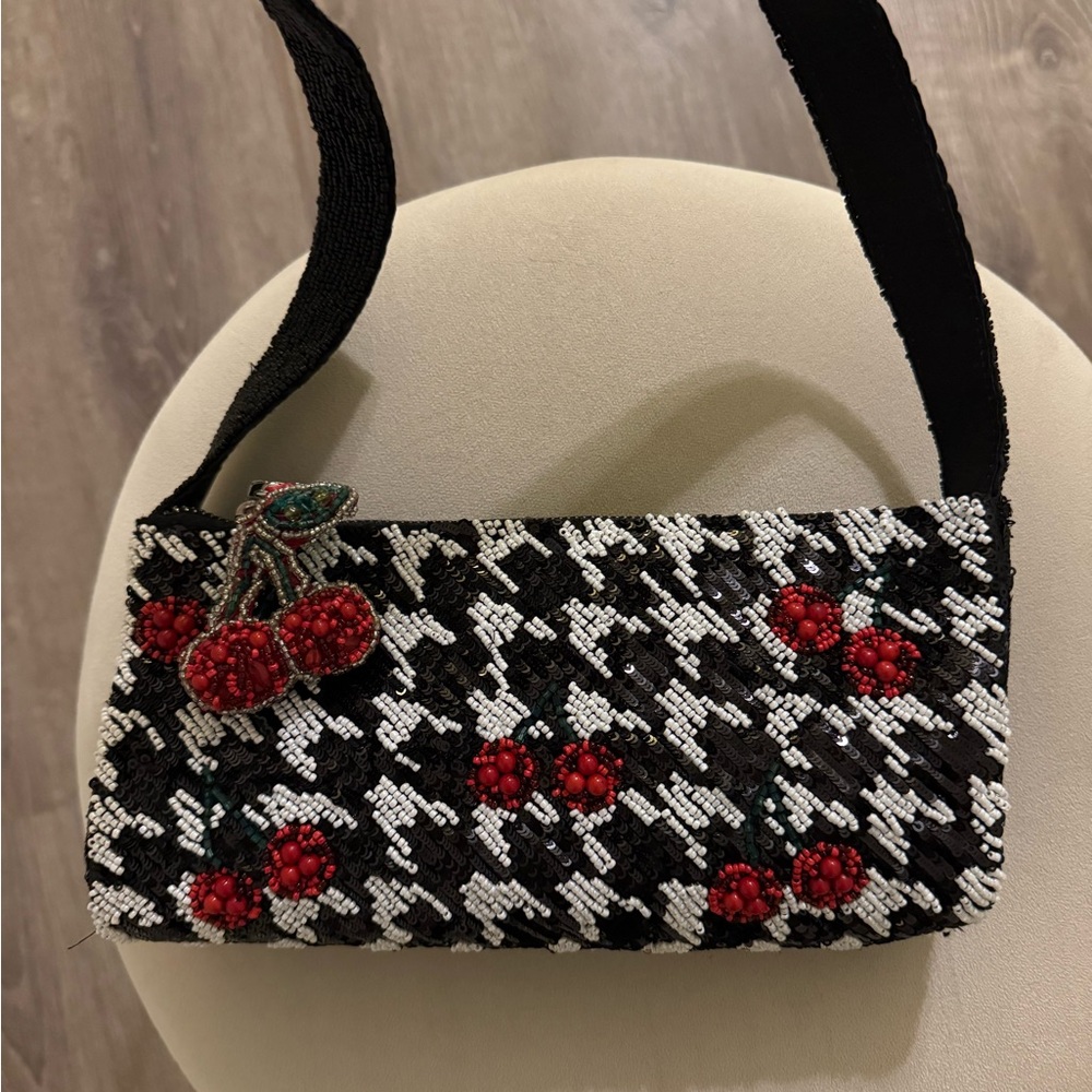 Cherry Houndstooth beaded bag